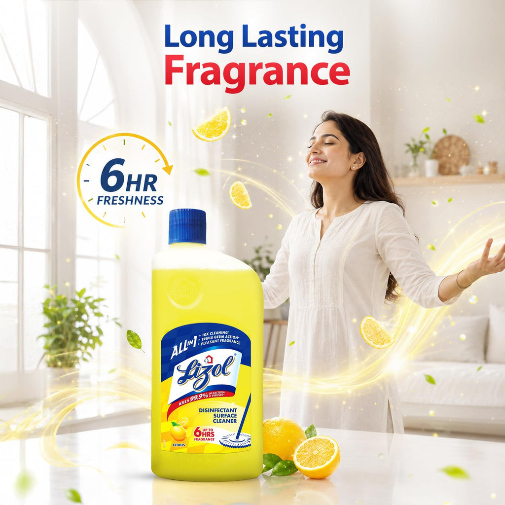 Lizol Disinfectant Surface & Floor Cleaner Liquid, Citrus - 1 Litre | Suitable For All Floor Cleaner Mops | Kills 99.9% Germs| India'S #1 Floor...
