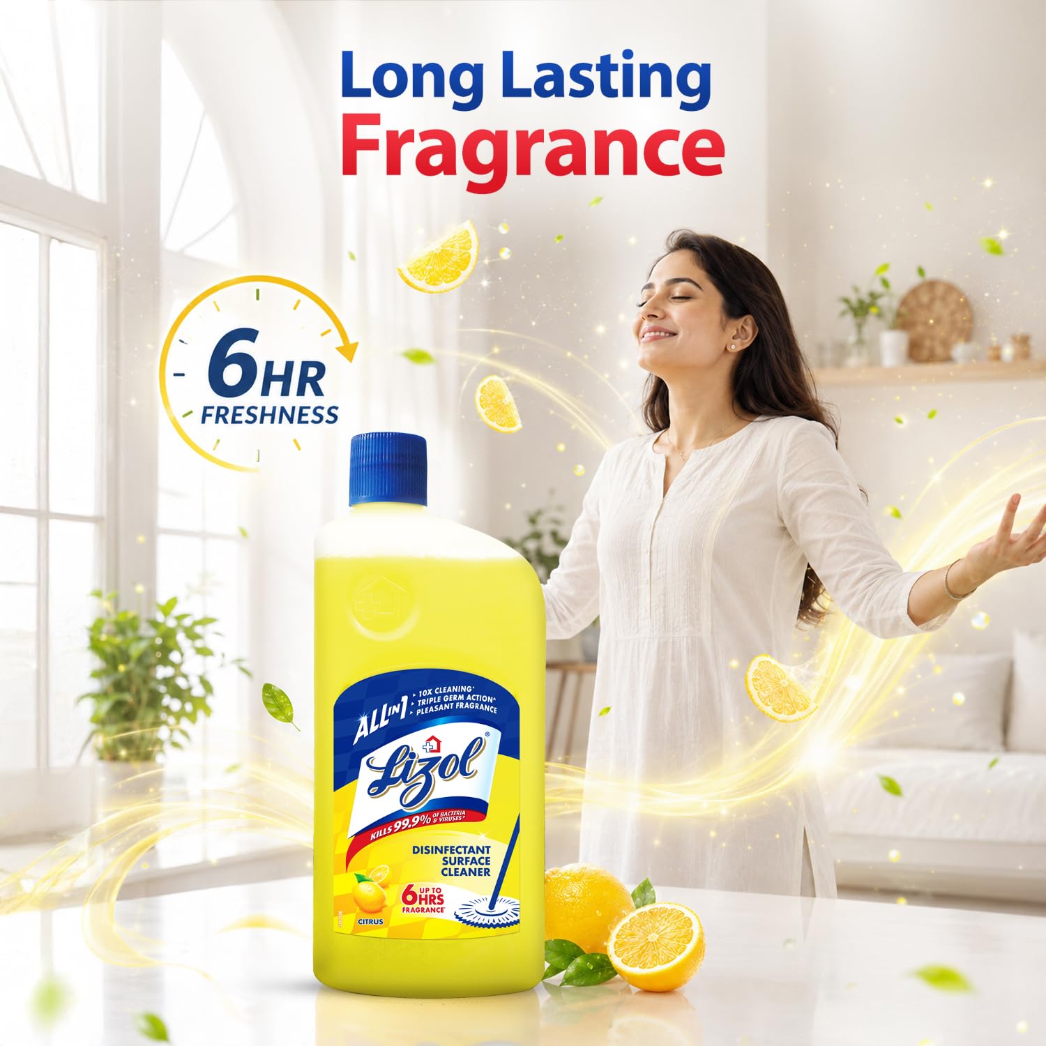 Lizol Disinfectant Surface & Floor Cleaner Liquid, Citrus - 1 Litre | Suitable For All Floor Cleaner Mops | Kills 99.9% Germs| India'S #1 Floor...