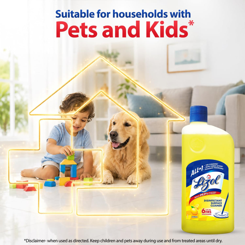 Lizol Disinfectant Surface & Floor Cleaner Liquid, Citrus - 1 Litre | Suitable For All Floor Cleaner Mops | Kills 99.9% Germs| India'S #1 Floor...