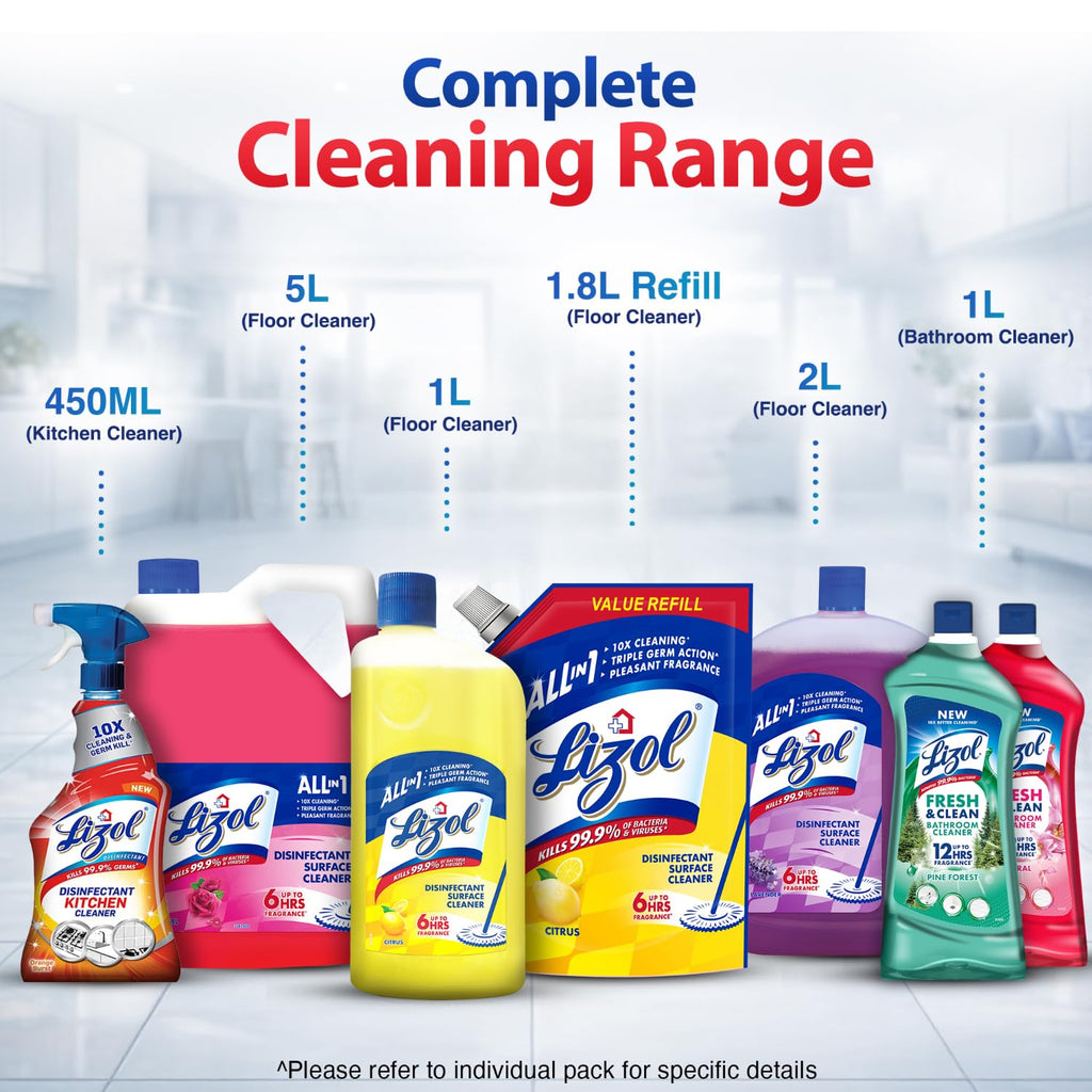 Lizol Disinfectant Surface & Floor Cleaner Liquid, Citrus - 1 Litre | Suitable For All Floor Cleaner Mops | Kills 99.9% Germs| India'S #1 Floor...