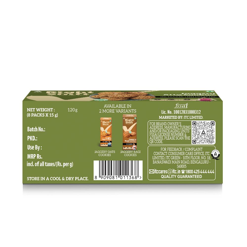 Right Shift Jaggery Atta Cookies, 3 x120g