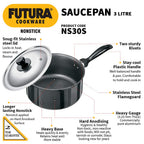Hawkins Futura 3 Litre Saucepan, Non Stick Sauce Pan with Stainless Steel Lid, Small Sauce Pan, Black (NS30S)