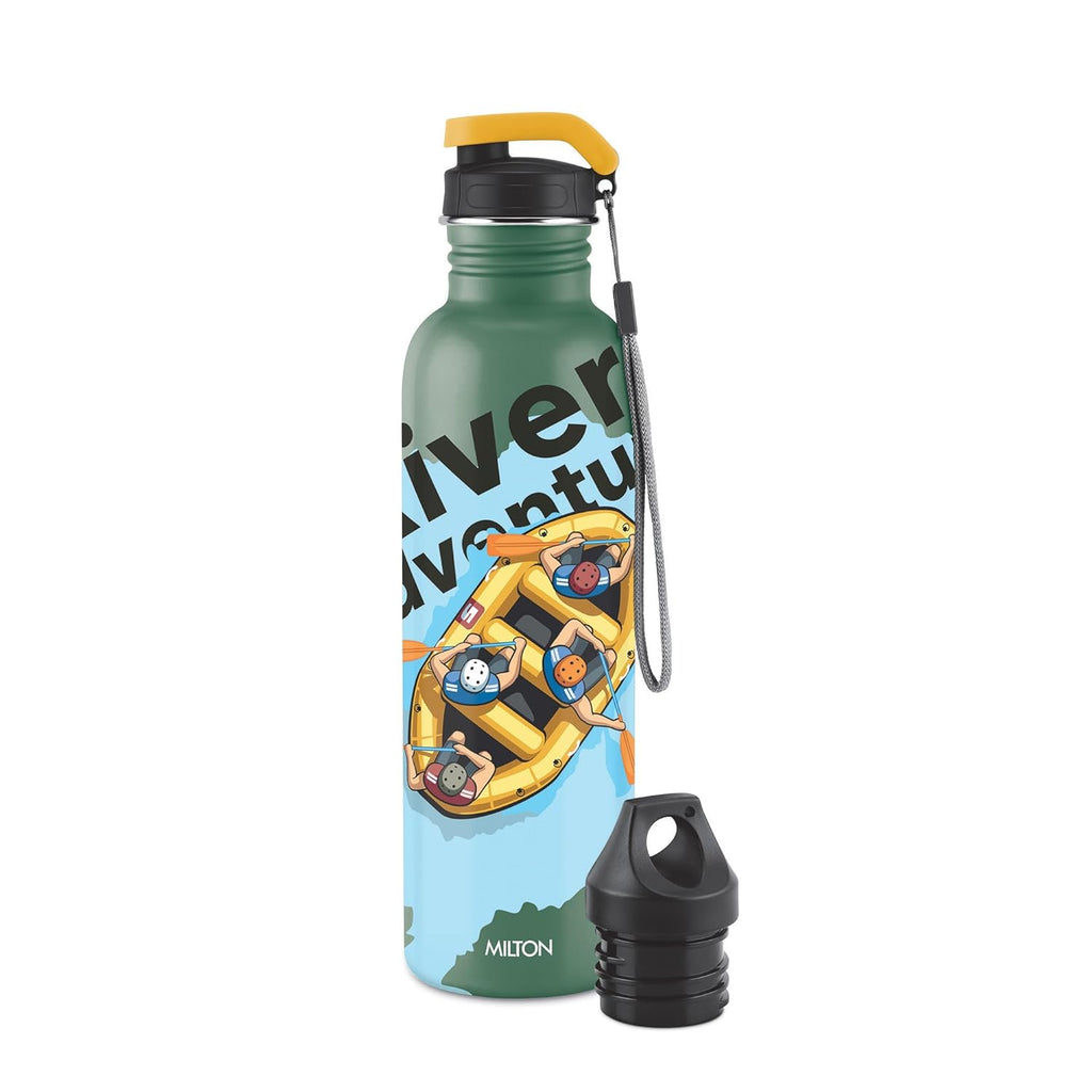 MILTON Marine 900 Stainless Steel Water Bottle, 2 Leakproof Lid, Single Walled, ISI Certified I For School, Office, Gym I 880 ml, Military Green