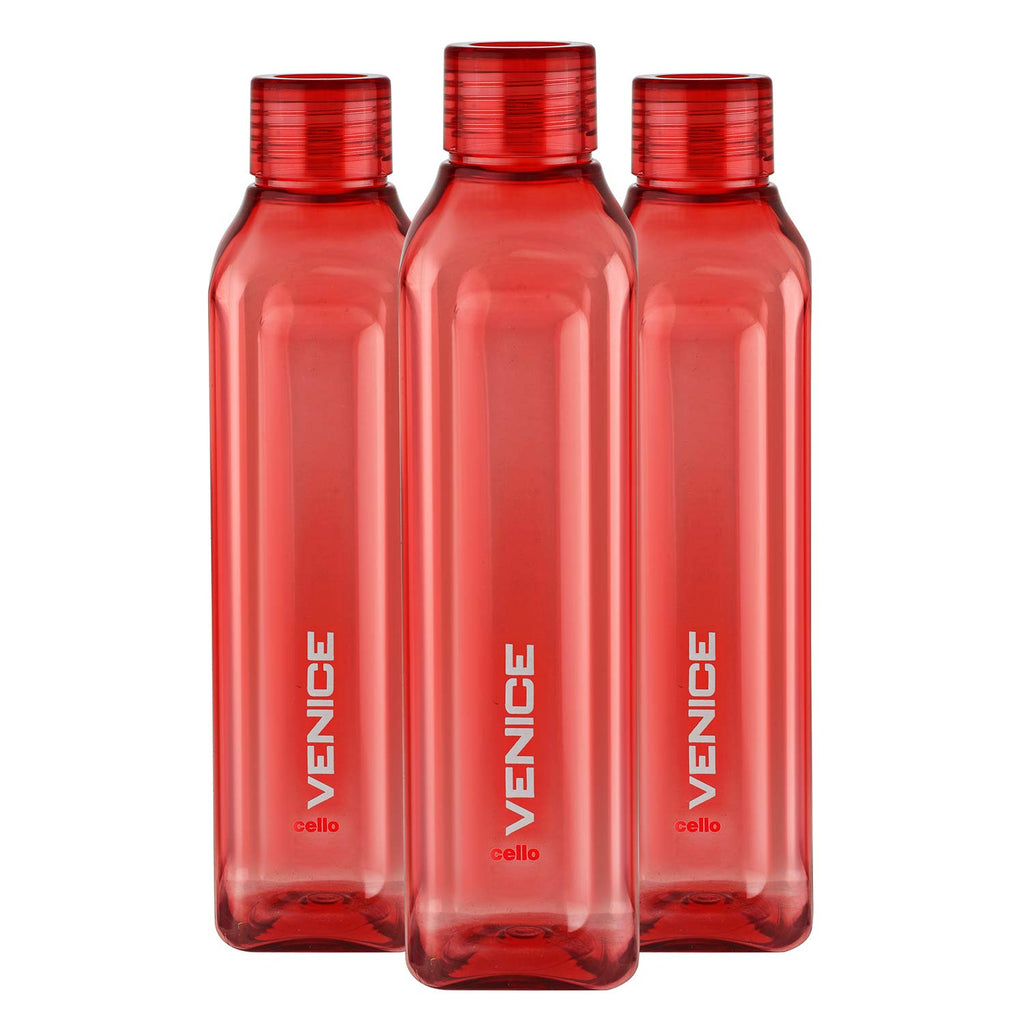 CELLO Venice Exclusive Edition Water Bottles Set of 3, 1000ml Each Red | Unbreakable, Food Grade, Air Tight, Leakproof Bottle Set | Reusable Set of Fridge Pet Water Bottles For Home, Office, Gifting