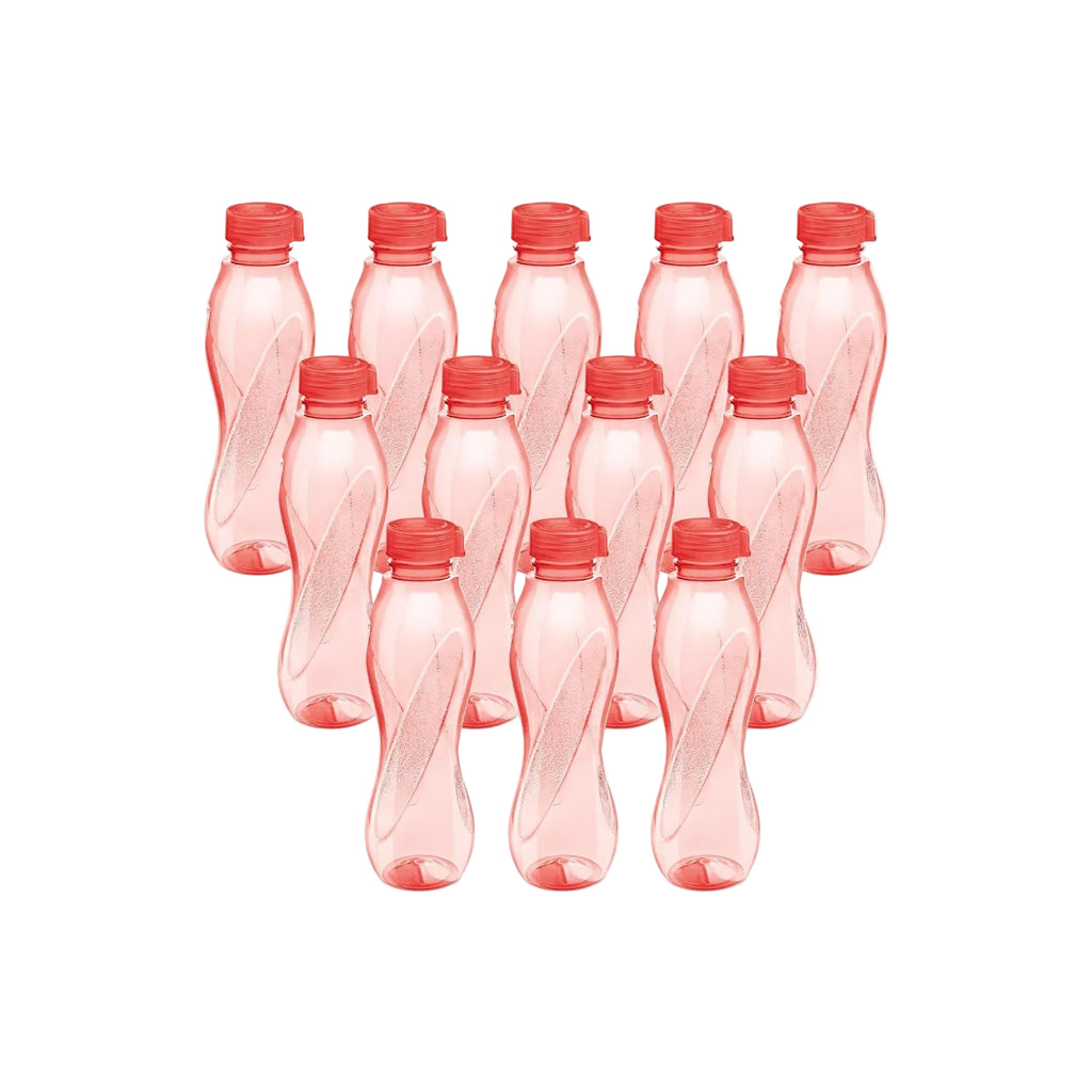 MILTON Oscar 1000 Pet Water Bottles, 1 Litre Each, Set of 12, Red Reusable Plastic Fridge Bottle Set, BPA Free and Leak Proof Bottles for Travel, Work