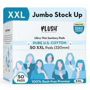 Plush Ultra-Thin XXL Sanitary Pads for Women 50 Pcs | Super Absorbent Heavy Flow 320mm Sanitary Napkins| 100% Rash-Free | Pure U.S. Cotton XXL Pads