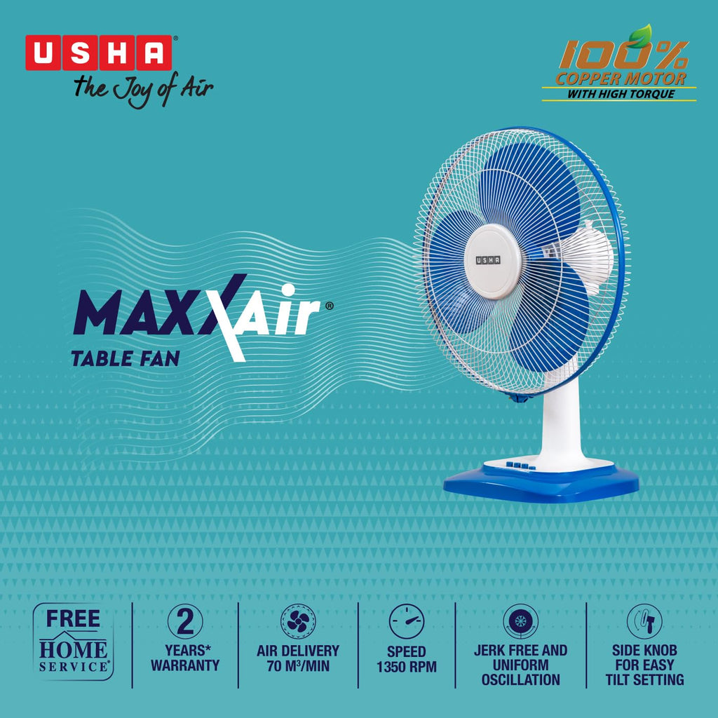 USHA Maxx Air 400MM High Speed Table Fan (Blue & White)
