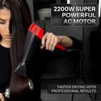 Ikonic Pro 2200+ Hair Dryer, 2200W Powerful AC Motor, Ionic Technology, 2 Speed & 3 Heat Setting, Cool Shot, Low Noise, Hair Diffuser & Nozzle, For Women & Men, All Hair Type (Black & Red)