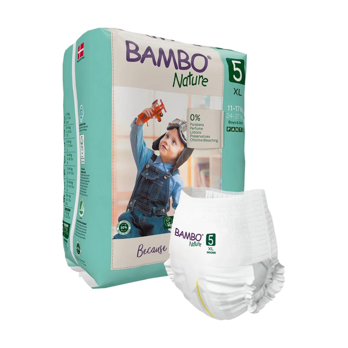 Bambo Nature Premium Baby Pants Diapers for Kids XL Size (12-18 Kgs) - Super Absorbent, Breathable, Extra Soft, Dermatologically Tested, Hypoallergenic Nappies With Wetness Indicator, 57 Count