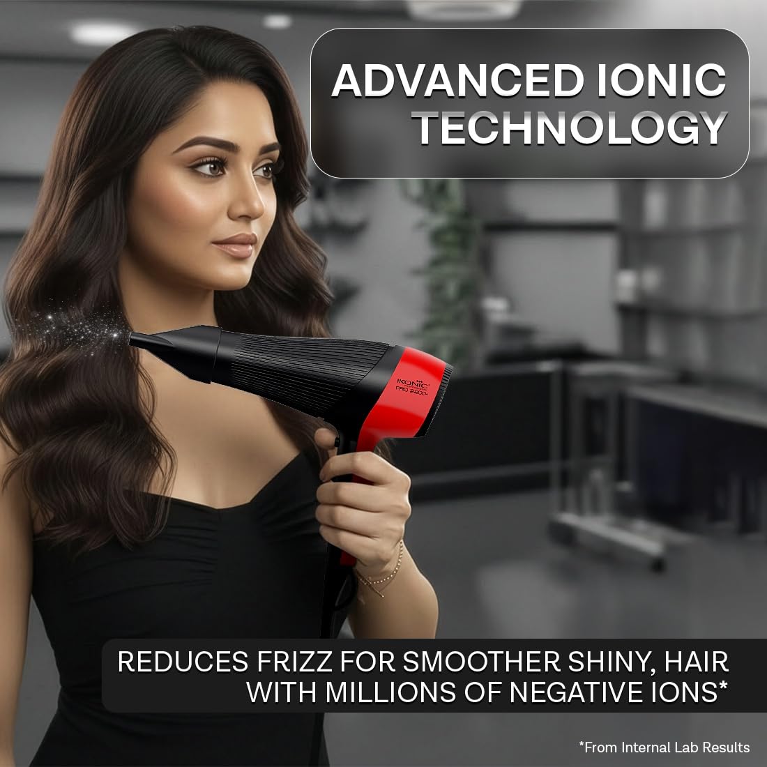 Ikonic Pro 2200+ Hair Dryer, 2200W Powerful AC Motor, Ionic Technology, 2 Speed & 3 Heat Setting, Cool Shot, Low Noise, Hair Diffuser & Nozzle, For Women & Men, All Hair Type (Black & Red)