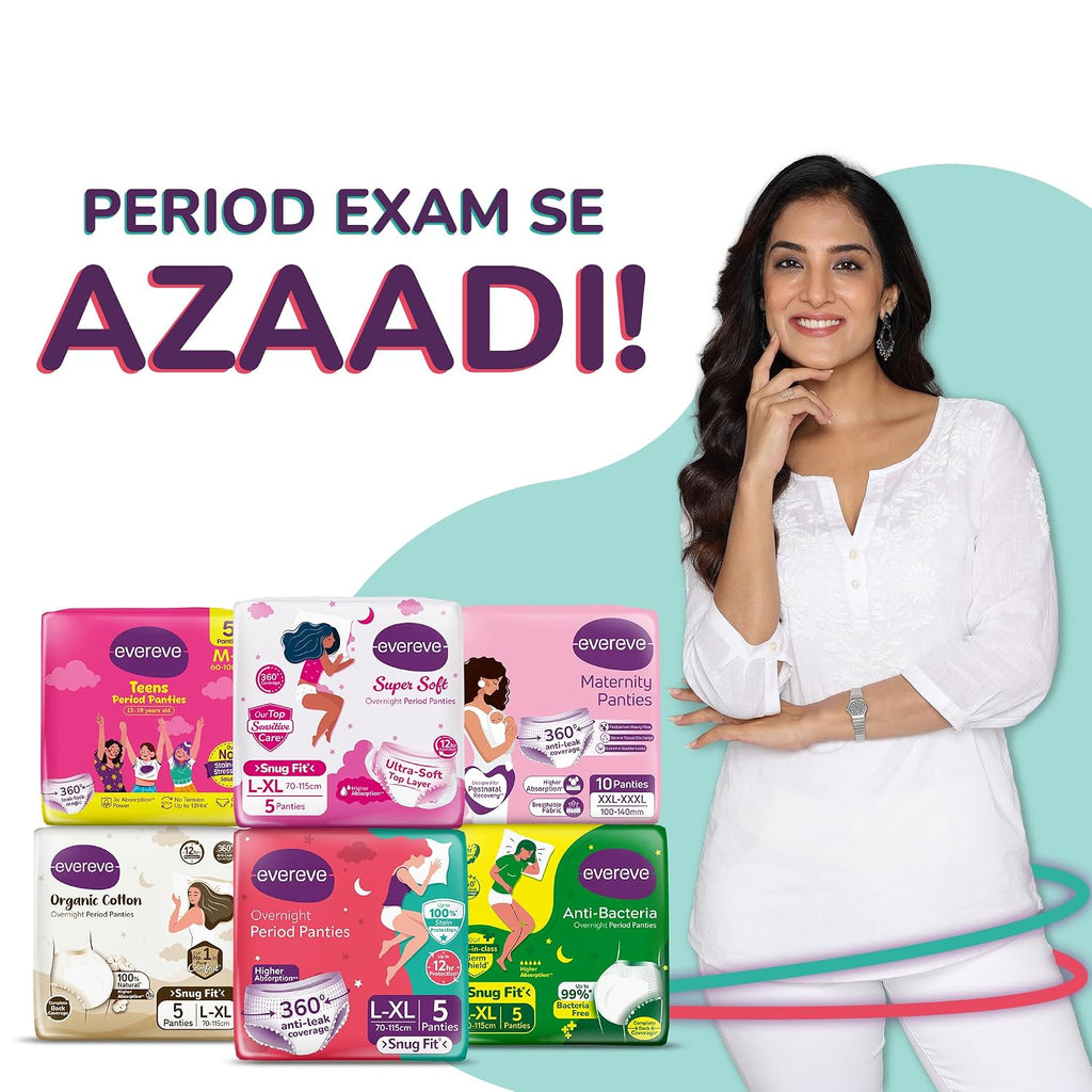 Evereve Period Panty For Girls & Women, (L-XL), 10 Pcs, 360 Degree Coverage, 0% Leaks, High Absorbency For Heavy Flow, Maternity Delivery Pads, Postpartum & Overnight Protection, Disposable Panty