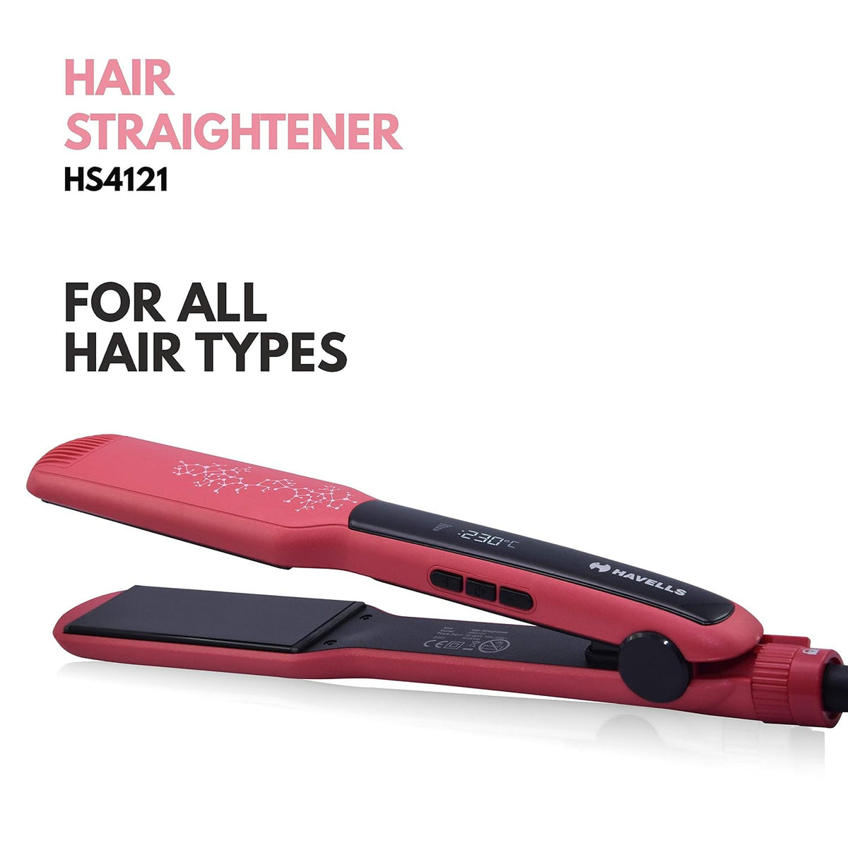 Havells HS4121 Wide Plate Hair Straightener | 5 temperature settings | Digital Display | Instant Heating Technology| For all hair types| Worldwide Voltage Compatible| 2 Year Brand Guarantee