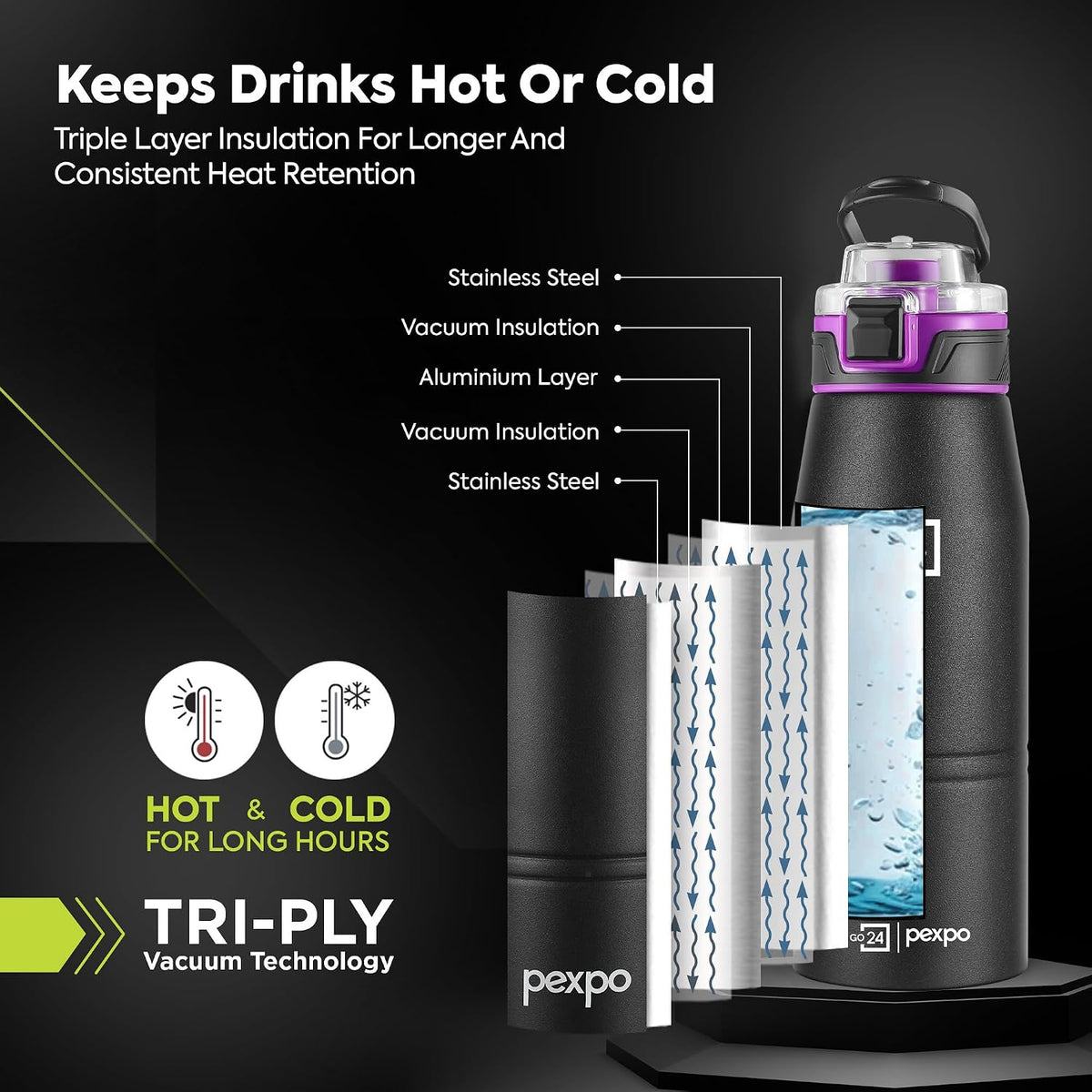Stainless Steel Water Bottle Atlas Knight Black 740ml