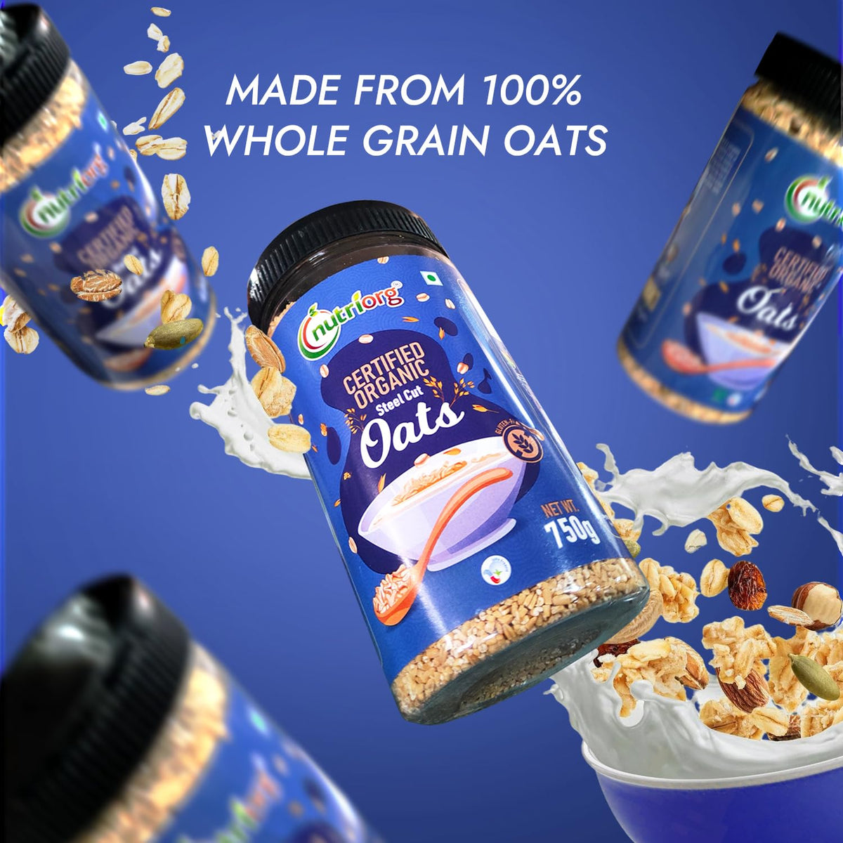 Nutriorg Organic Instant 400g & Steel Cuts Oats 750g (Combo of 2), Gluten Free, Weight Management, Fiber Rich Oats