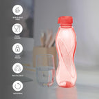 MILTON Oscar 1000 Pet Water Bottles, 1 Litre Each, Set of 12, Red Reusable Plastic Fridge Bottle Set, BPA Free and Leak Proof Bottles for Travel, Work