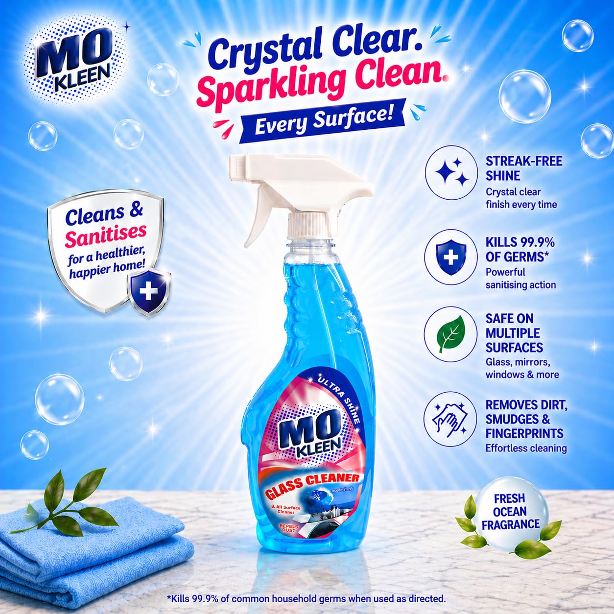 MO KLEEN Glass Cleaner Ultra Shine 5Kg | Anti-Bacterial Glass & Surface Cleaner | Streak-Free Shine for Mirrors, Glass, Screens & Furniture