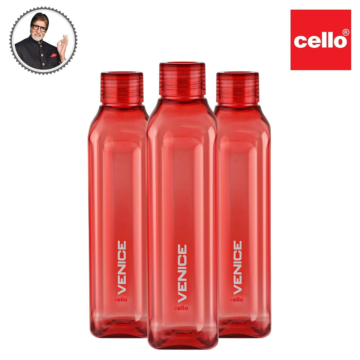 CELLO Venice Exclusive Edition Water Bottles Set of 3, 1000ml Each Red | Unbreakable, Food Grade, Air Tight, Leakproof Bottle Set | Reusable Set of Fridge Pet Water Bottles For Home, Office, Gifting