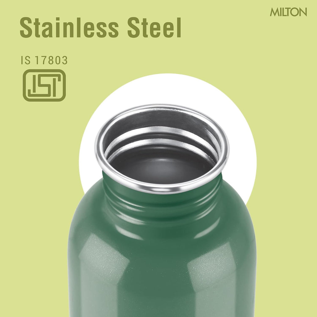 MILTON Marine 900 Stainless Steel Water Bottle, 2 Leakproof Lid, Single Walled, ISI Certified I For School, Office, Gym I 880 ml, Military Green