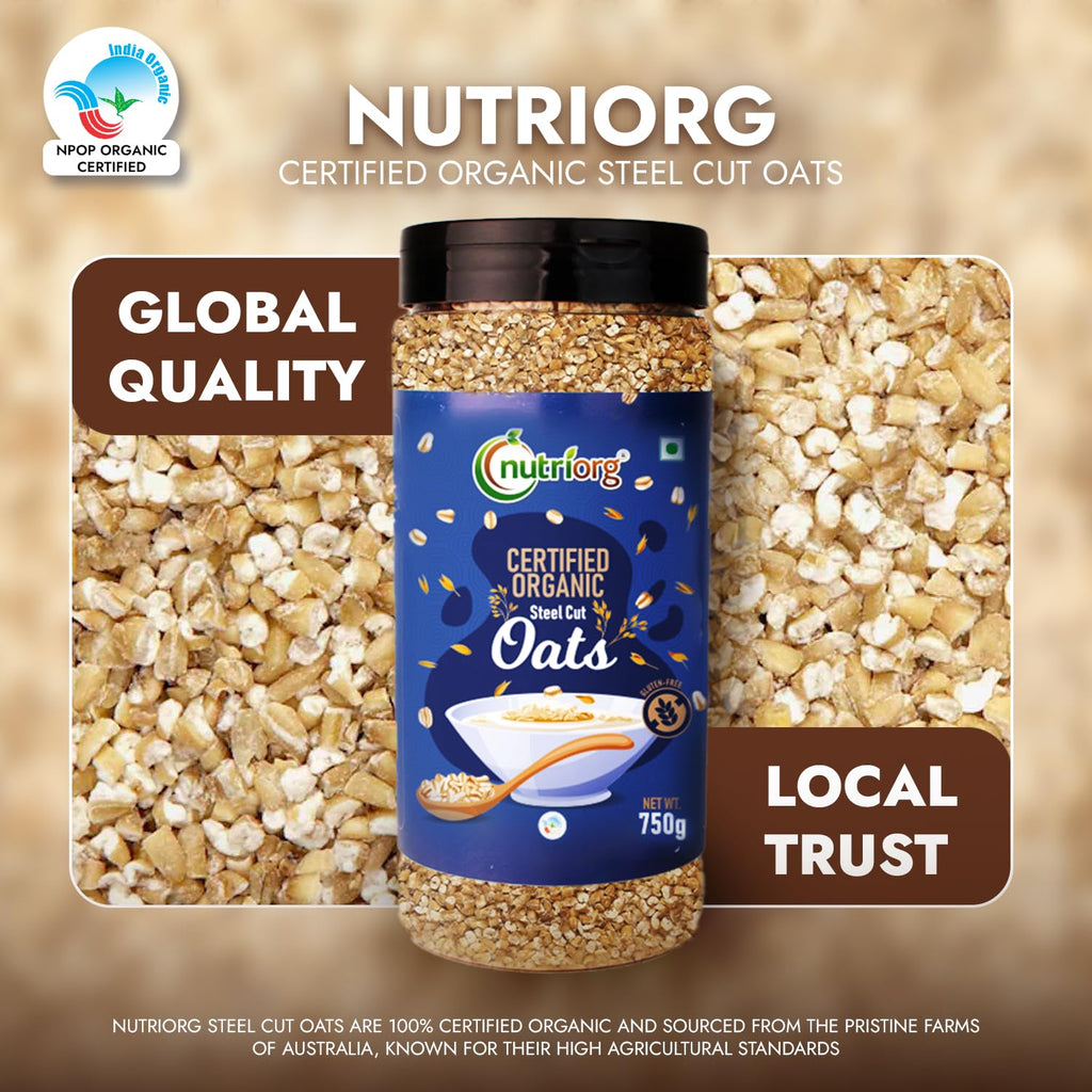Nutriorg Organic Instant 400g & Steel Cuts Oats 750g (Combo of 2), Gluten Free, Weight Management, Fiber Rich Oats