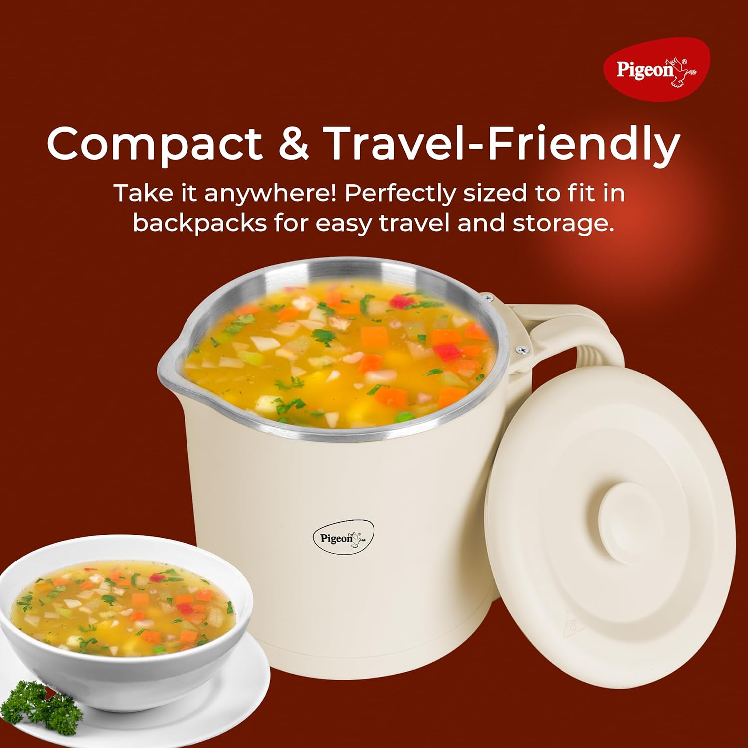 Pigeon Stainless Steel By Stovekraft Trip Multi-Cook Kettle,600 Watts,0.8 Litre, Used For Boiling Water, Making Tea And Coffee, Instant Noodles, Soup Etc (Cream)