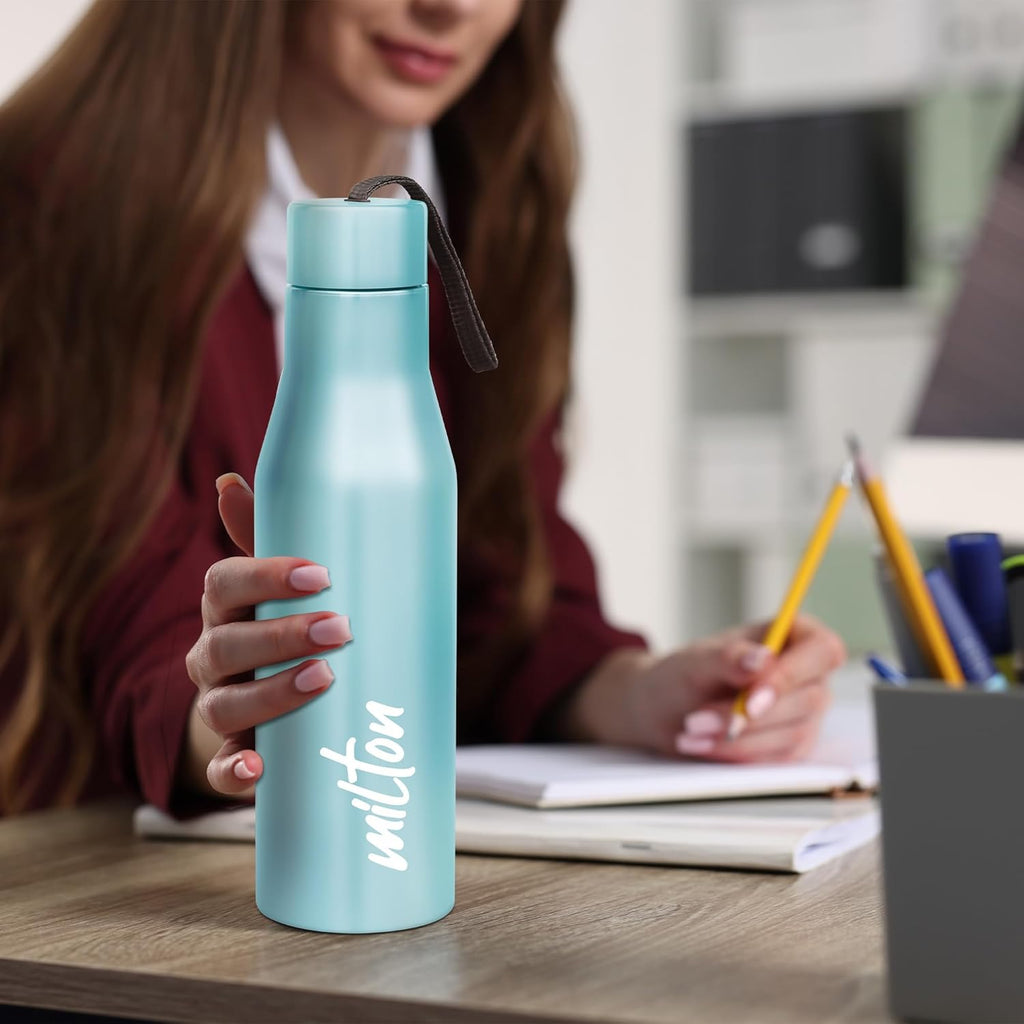 MILTON Super 1000 Stainless Steel Water Bottle 1 ltr, Single Walled, ISI Certified I Leak Proof Lid, Rust Proof I For School, Office, Gym I Sky Blue