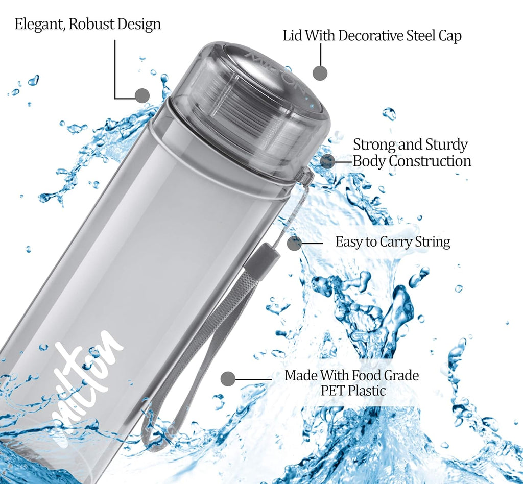 MILTON Hector 1000 Pet Water Bottles, Set of 3, 1 Litre Each, Assorted, Reusable Plastic Fridge Bottle, BPA Free and Leak Proof Bottles for Travel, Work