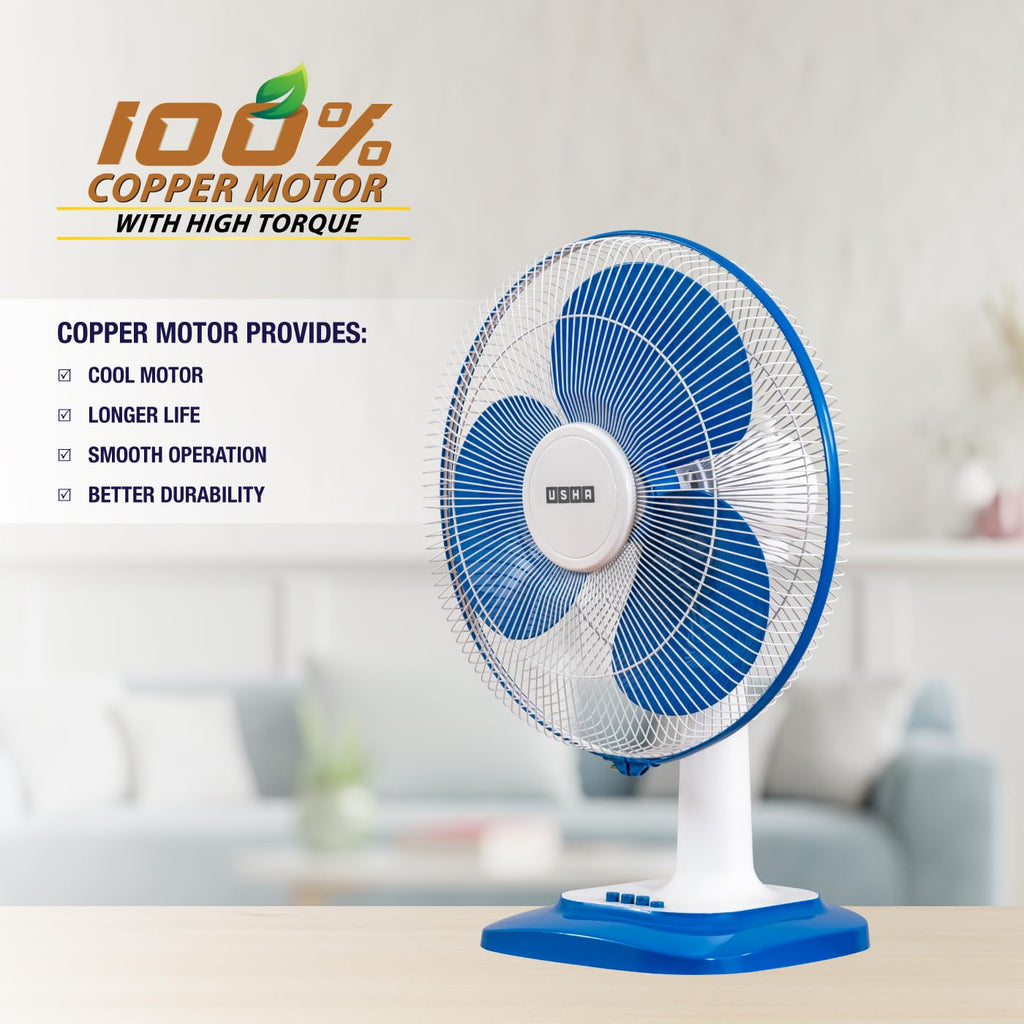 USHA Maxx Air 400MM High Speed Table Fan (Blue & White)