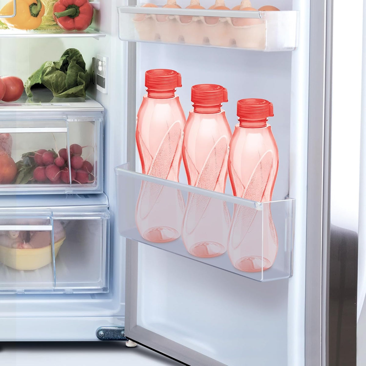 MILTON Oscar 1000 Pet Water Bottles, 1 Litre Each, Set of 12, Red Reusable Plastic Fridge Bottle Set, BPA Free and Leak Proof Bottles for Travel, Work