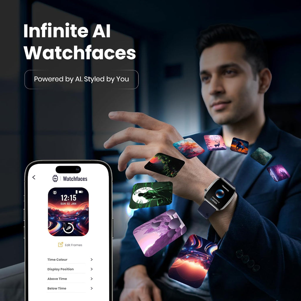 Titan Smart 4.0 Smart Watch with 1.93” AMOLED Display, Infinite AI Watch Faces, AI Voice assistant, Smart Hydration, Multiple Menu Styles, QR Hub, 100+ Multisports, BT Calling, HRM, SpO2 - Teal Green