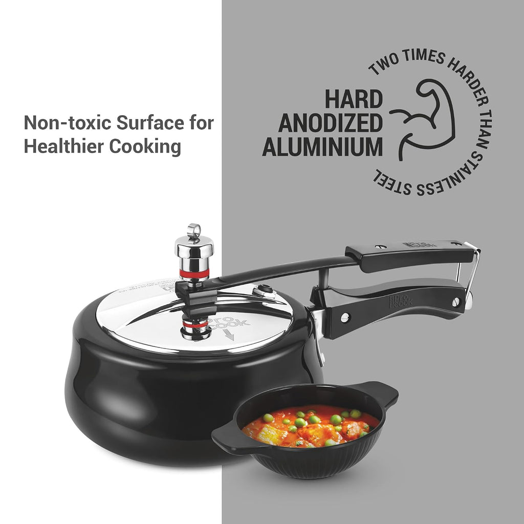 Milton Pro Cook Induction Cookware & Gas Stove Friendly Hard Anodized Royal Curve Pressure Cooker 2 Litre | SS304 Stainless Steel Inner Lid | 2X Harder Alloy Steel | ISI Certified | 5 Year Warranty