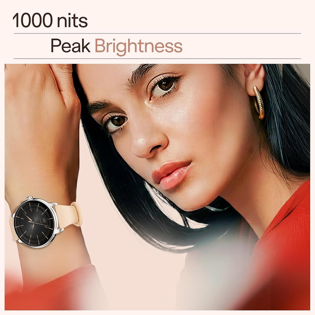 boAt Chrome Iris Fashion Smart Watch for Women - Elegant Ultra-Sleek Dial, Light-Weight Metal Body, 1.32" AMOLED Display, 1000 Nits, AOD, Female Wellness Tracking Watch for Woman (Silk Skin)