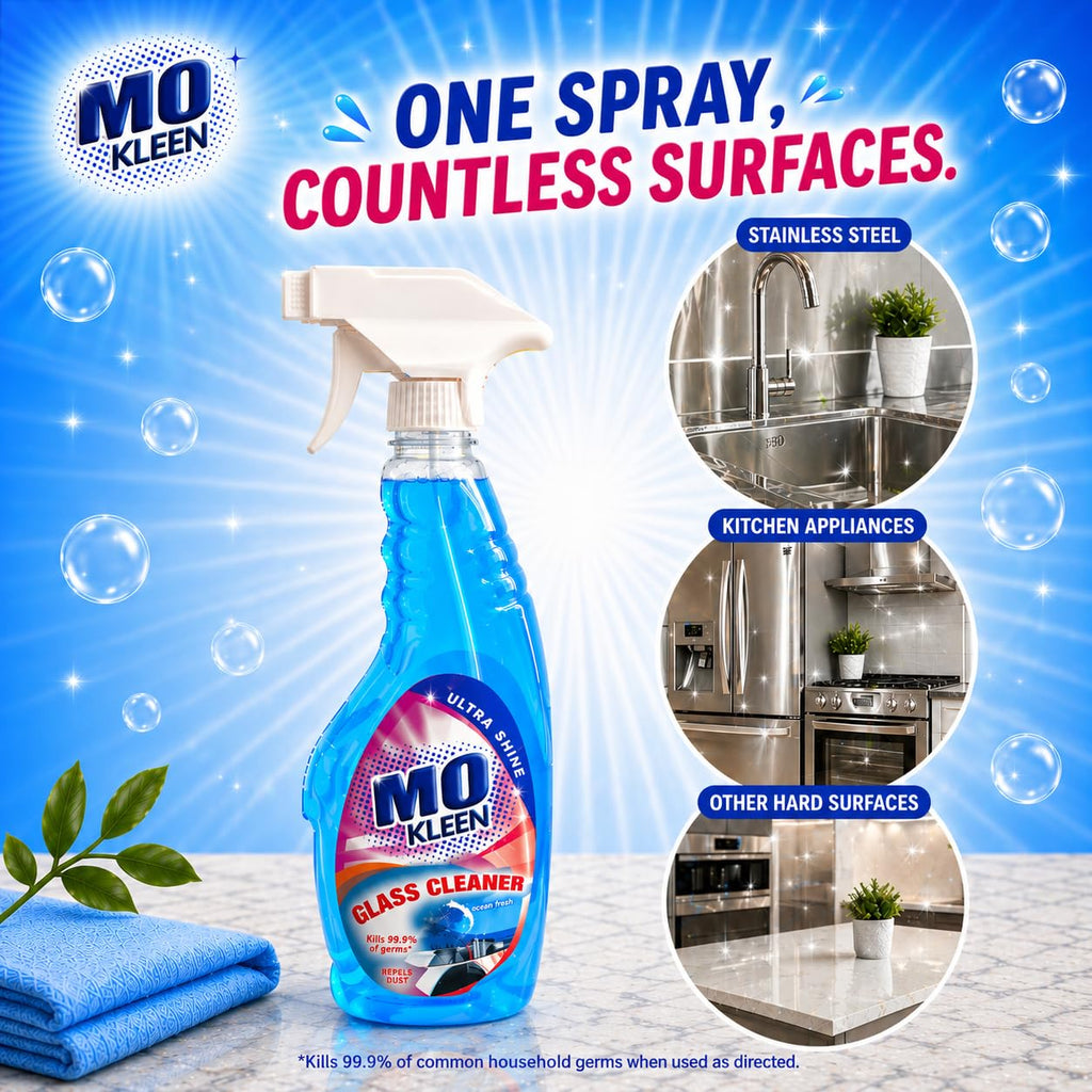 MO KLEEN Glass Cleaner Ultra Shine 5Kg | Anti-Bacterial Glass & Surface Cleaner | Streak-Free Shine for Mirrors, Glass, Screens & Furniture