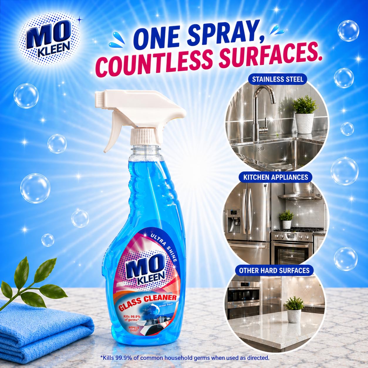 MO KLEEN Glass Cleaner Ultra Shine 5Kg | Anti-Bacterial Glass & Surface Cleaner | Streak-Free Shine for Mirrors, Glass, Screens & Furniture