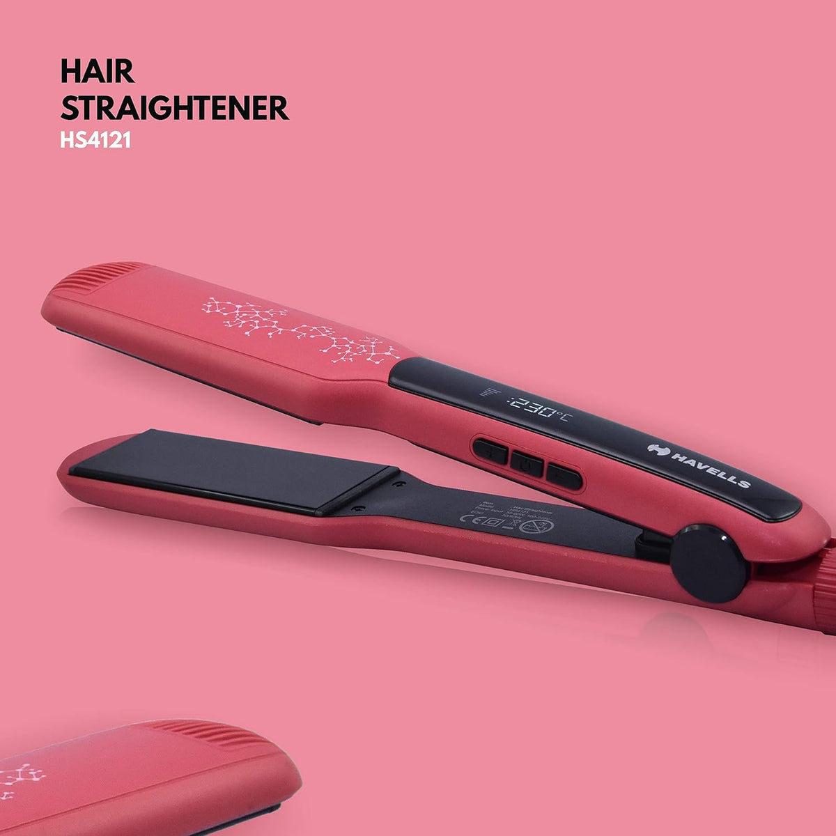 Havells HS4121 Wide Plate Hair Straightener | 5 temperature settings | Digital Display | Instant Heating Technology| For all hair types| Worldwide Voltage Compatible| 2 Year Brand Guarantee