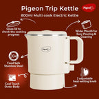 Pigeon Stainless Steel By Stovekraft Trip Multi-Cook Kettle,600 Watts,0.8 Litre, Used For Boiling Water, Making Tea And Coffee, Instant Noodles, Soup Etc (Cream)