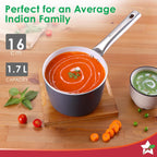 Wonderchef Eco-Glide Saucepan | Chemical-Free Ceramic Coating | 16cm, 1.75L | Healthy, Low Oil Meals | Scratch-Resistant | Stainless-Steel Handle | Gas & Induction Compatible | Grey | Easy to Clean