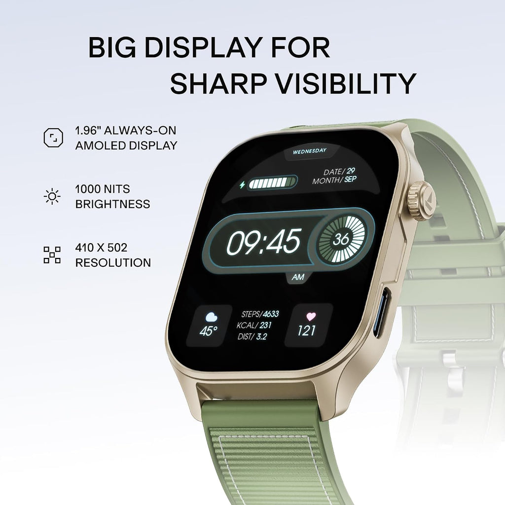 boAt New Launch Ultima Vogue 2, India's First AMOLED Type-C Smartwatch, 1.96" Display, 1000 nits Brightness, Metal Body w/Premium Straps, 10-Days Battery Life, Smartwatch for Men & Women (Jade Green)