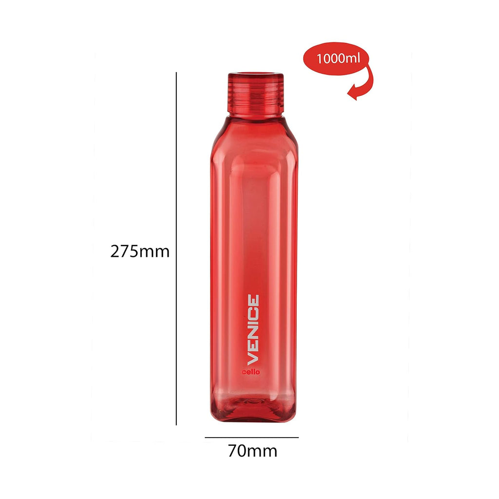 CELLO Venice Exclusive Edition Water Bottles Set of 3, 1000ml Each Red | Unbreakable, Food Grade, Air Tight, Leakproof Bottle Set | Reusable Set of Fridge Pet Water Bottles For Home, Office, Gifting