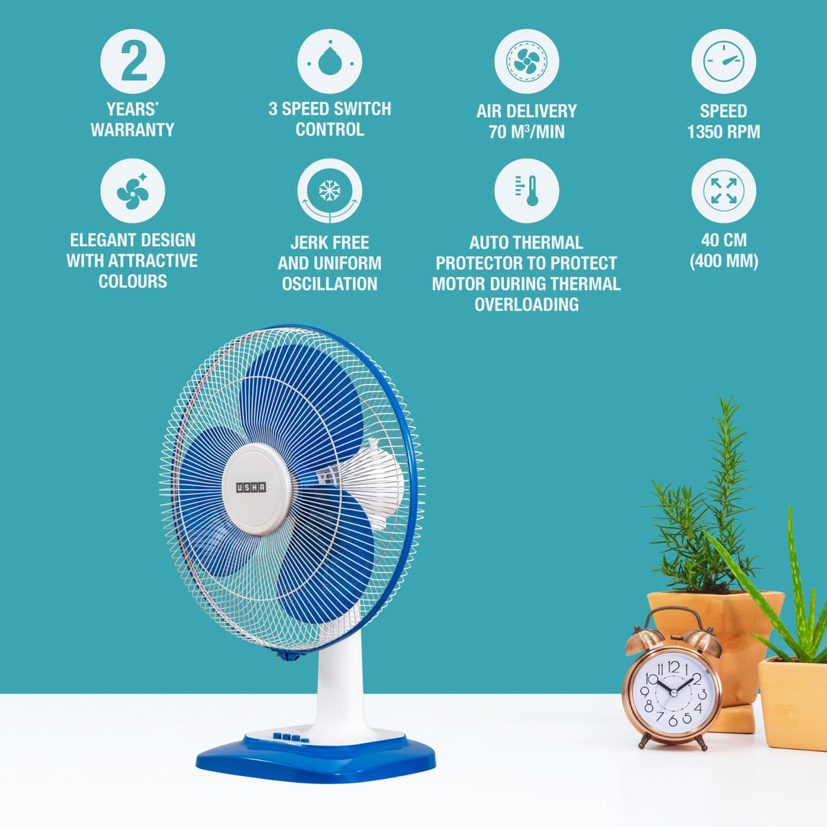 USHA Maxx Air 400MM High Speed Table Fan (Blue & White)