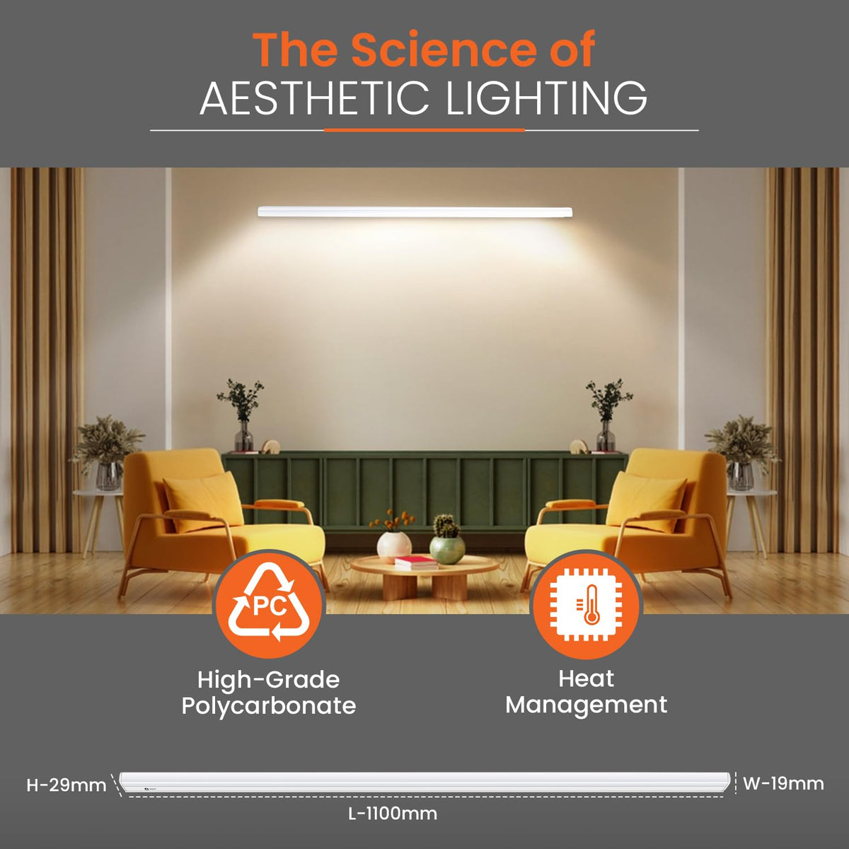 Orient Electric Grace Pro 20W LED Batten| 2000 lumens Bright Light Output| LED tubelight for Home| Sleek & Stylish Design| Non-breakable Polycarbonate housing | Pack of 1