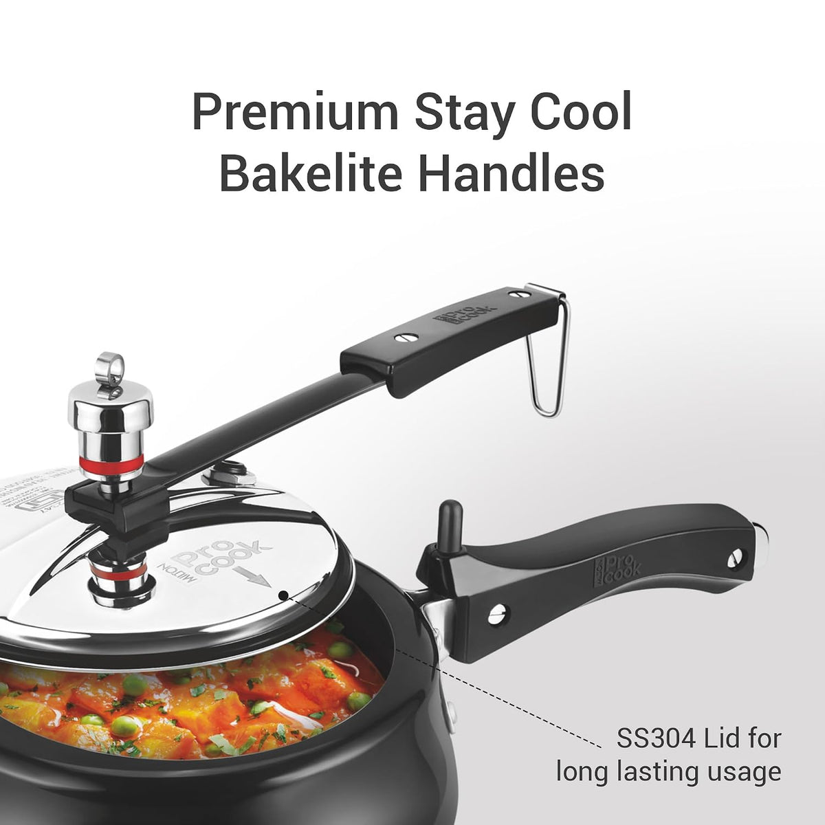 Milton Pro Cook Induction Cookware & Gas Stove Friendly Hard Anodized Royal Curve Pressure Cooker 2 Litre | SS304 Stainless Steel Inner Lid | 2X Harder Alloy Steel | ISI Certified | 5 Year Warranty