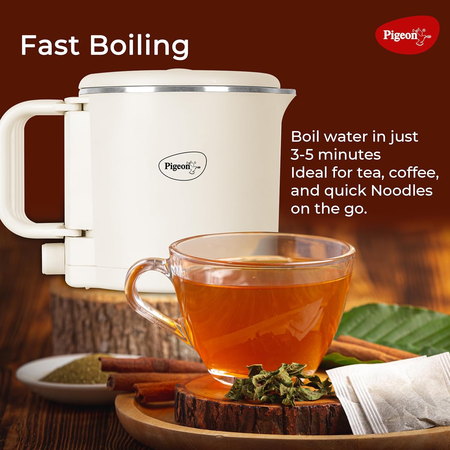 Pigeon Stainless Steel By Stovekraft Trip Multi-Cook Kettle,600 Watts,0.8 Litre, Used For Boiling Water, Making Tea And Coffee, Instant Noodles, Soup Etc (Cream)