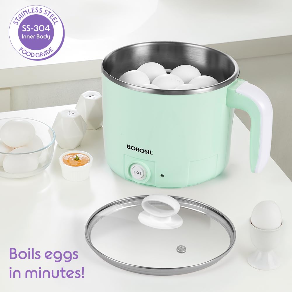Borosil 1.2L Klassic Made in India Electric Steel Kettle with Steamer | Temperature Control Knob, Overheat Protection | For Boiling & Steaming Vegetables, Momo, Egg, Tea, Coffee | 1 Year Warranty