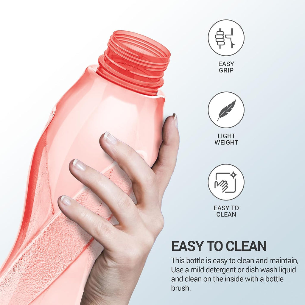 MILTON Oscar 1000 Pet Water Bottles, 1 Litre Each, Set of 12, Red Reusable Plastic Fridge Bottle Set, BPA Free and Leak Proof Bottles for Travel, Work