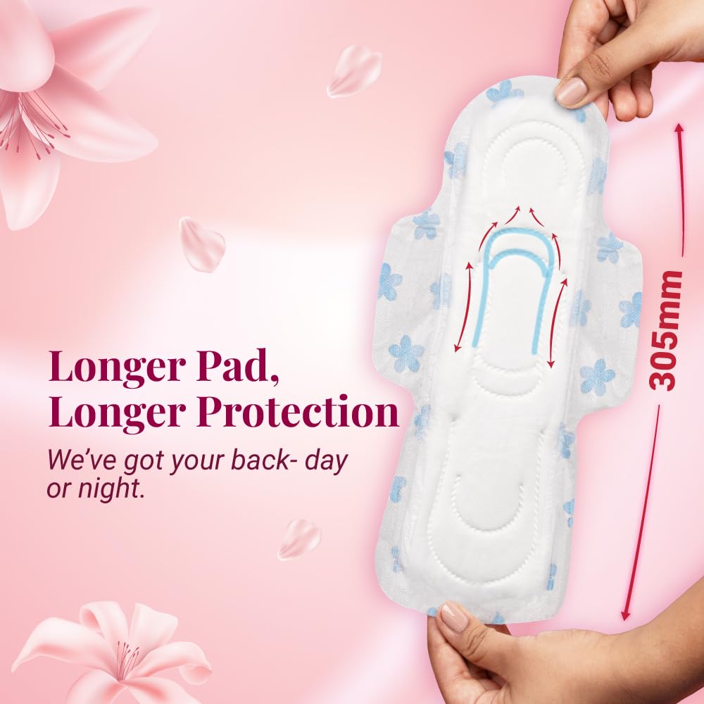 Niine Naturally Soft XXL Extra Soft & Cottony Sanitary Pads for Women | 305mm Long | 80 Pads, Pack of 2
