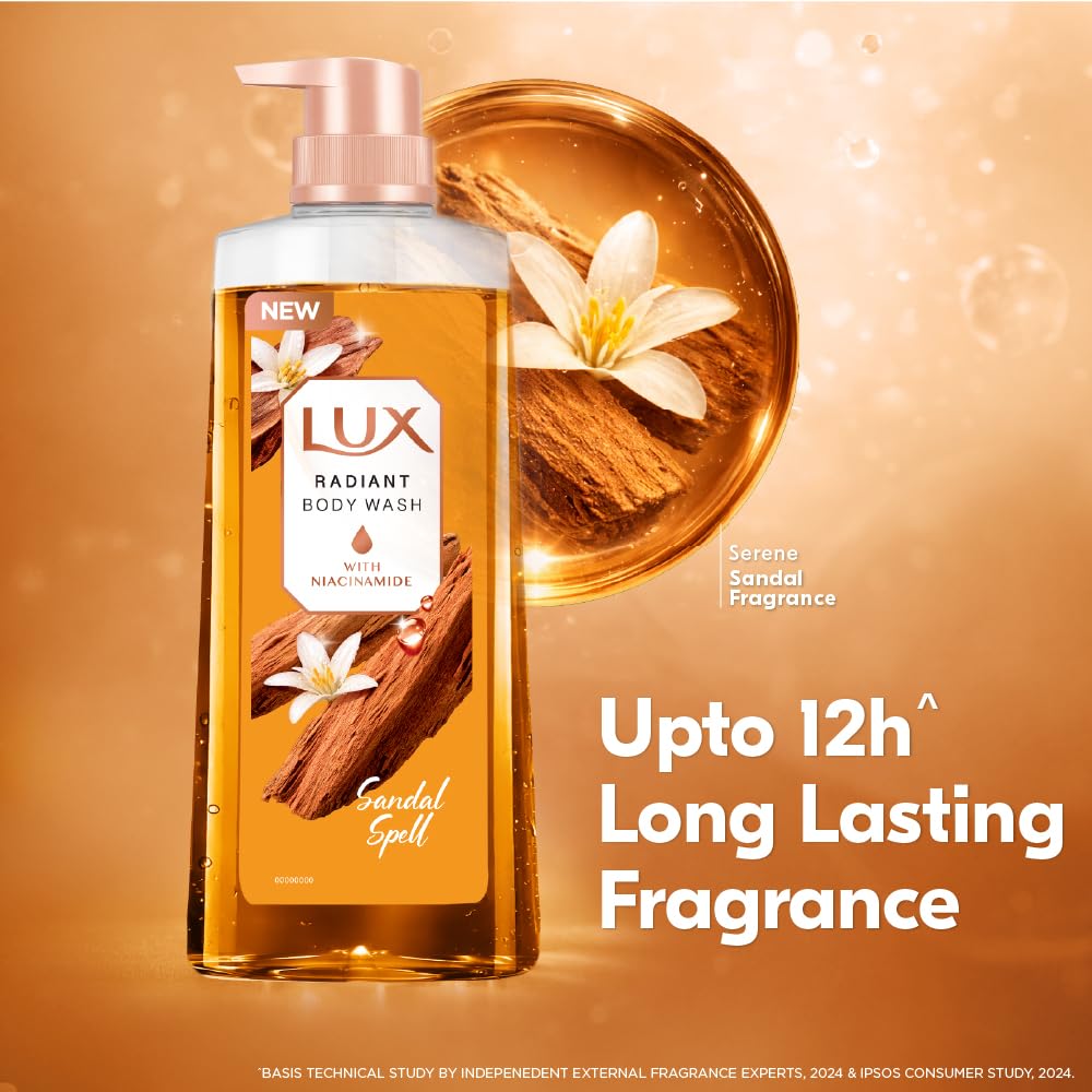 LUX Sandal Spell Bodywash, 750ml, for Soft & Smooth Skin, with Niacinamide & Sandalwood Fragrance, Quick Rinse, UpTo 12H^ Long-Lasting Fragrance