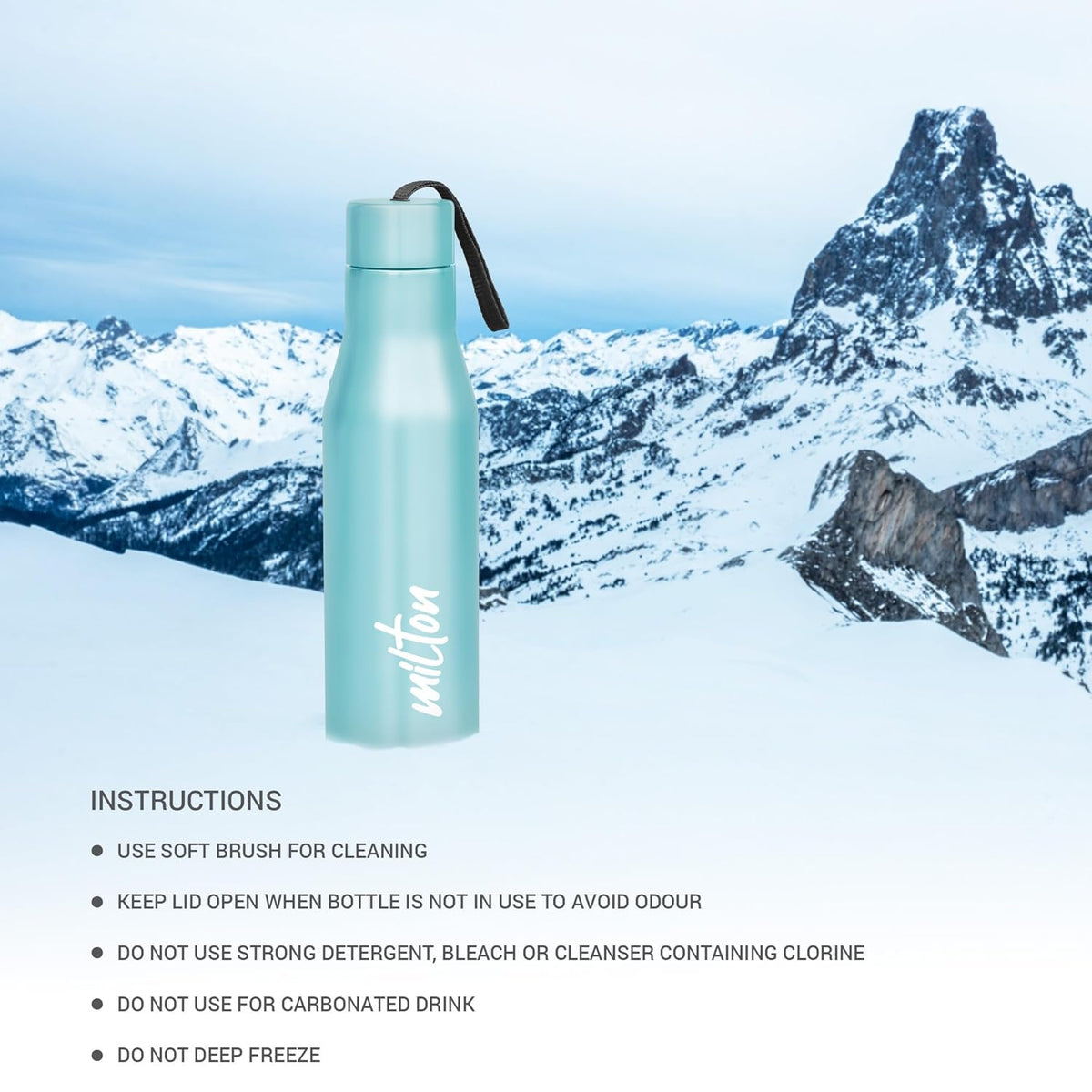 MILTON Super 1000 Stainless Steel Water Bottle 1 ltr, Single Walled, ISI Certified I Leak Proof Lid, Rust Proof I For School, Office, Gym I Sky Blue