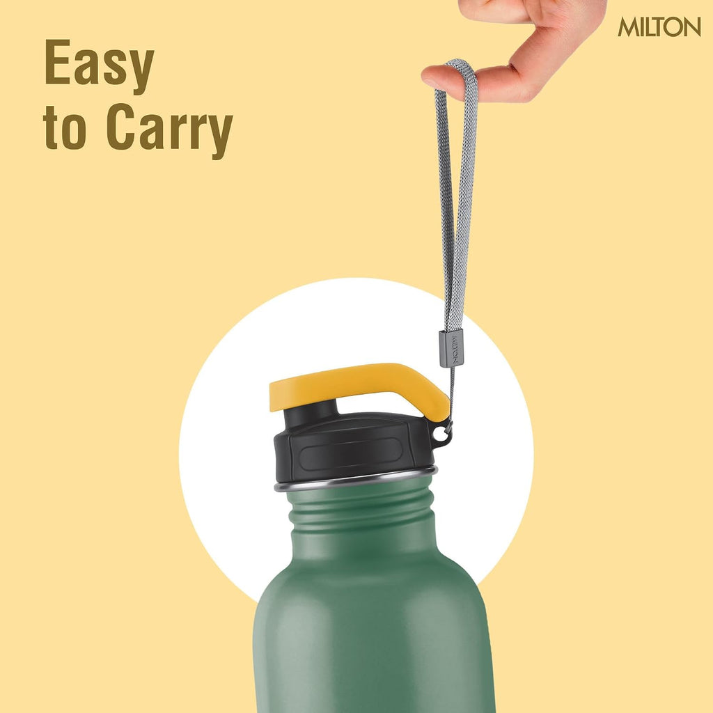 MILTON Marine 900 Stainless Steel Water Bottle, 2 Leakproof Lid, Single Walled, ISI Certified I For School, Office, Gym I 880 ml, Military Green