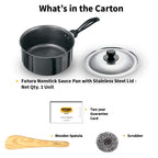 Hawkins Futura 3 Litre Saucepan, Non Stick Sauce Pan with Stainless Steel Lid, Small Sauce Pan, Black (NS30S)