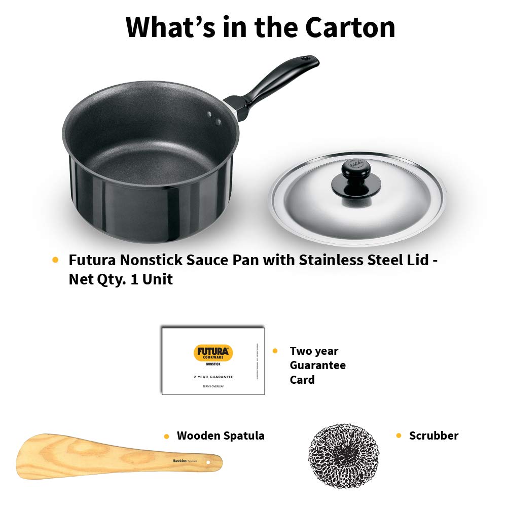Hawkins Futura 3 Litre Saucepan, Non Stick Sauce Pan with Stainless Steel Lid, Small Sauce Pan, Black (NS30S)
